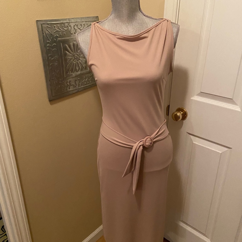 Pink Sheath Midi Dress with Bateau Neckline